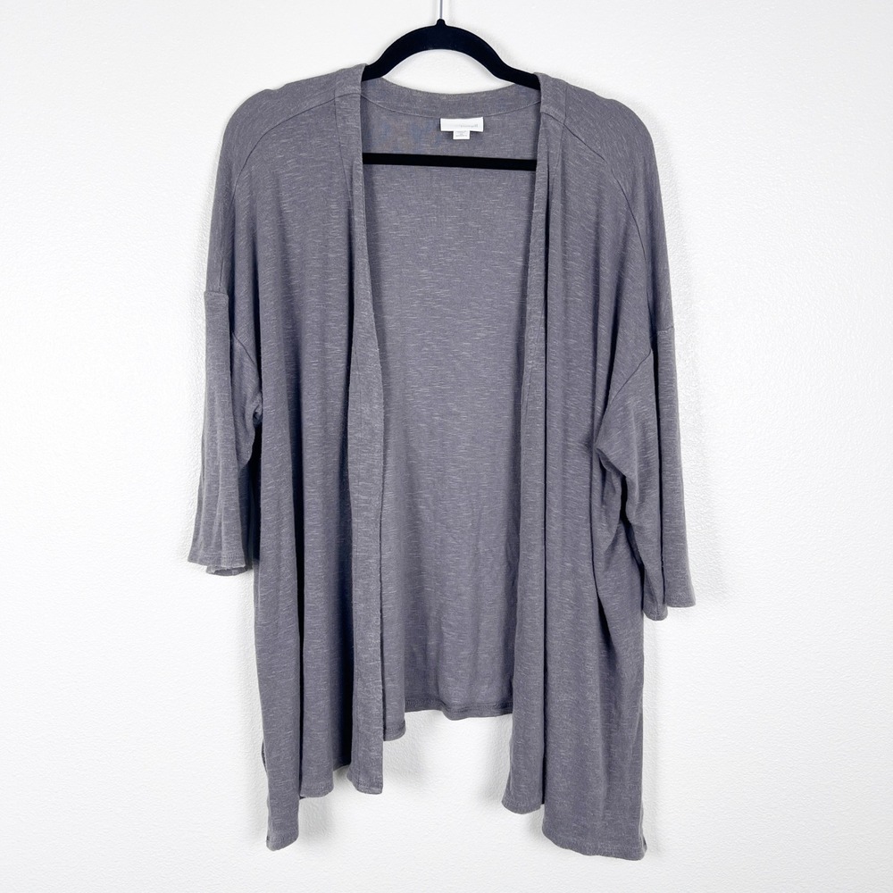 J. Jill Women's Open Front 3/4 Sleeve Knit Cardigan Grey Sz 2X